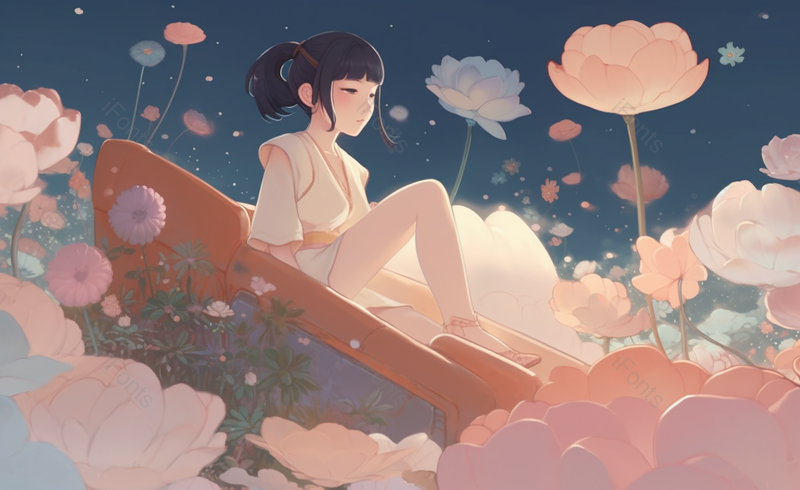 卡通感恩母亲节礼物原创插画荷花旁的少女,插画/手绘图,插画/手绘图库,插画/手绘图下载,插画/手绘